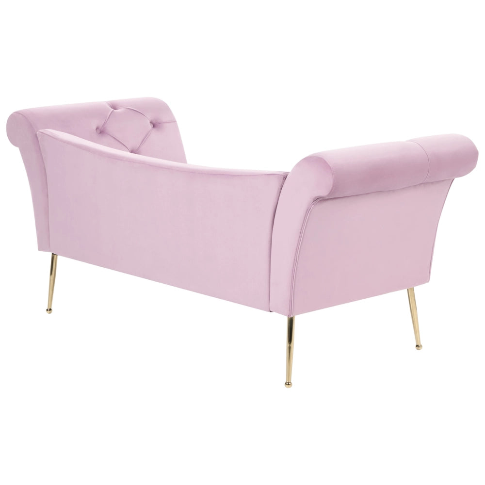 Chaise Longue in Velluto viola chiaro e Gambe Dorate in Metallo Stile Retró con gambe in metallo dorato