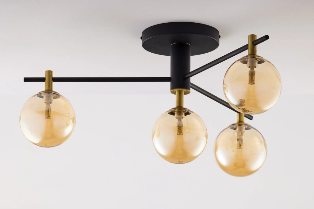 Plafoniera FIGARO Jupiter nero oro 4 sfere ambra G9