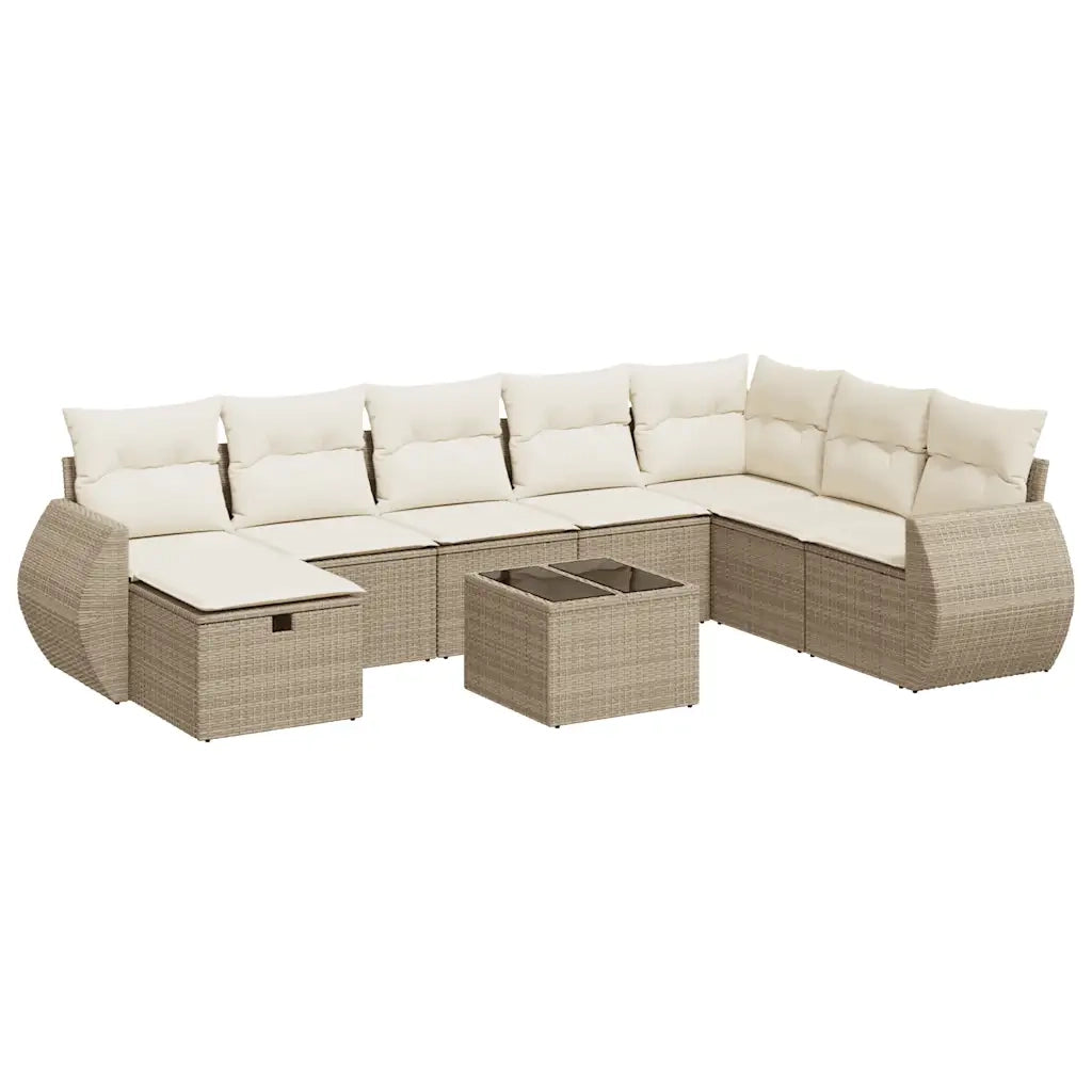 Set Divano da Giardino 9 pz con Cuscini Beige in Polyrattan 3325644