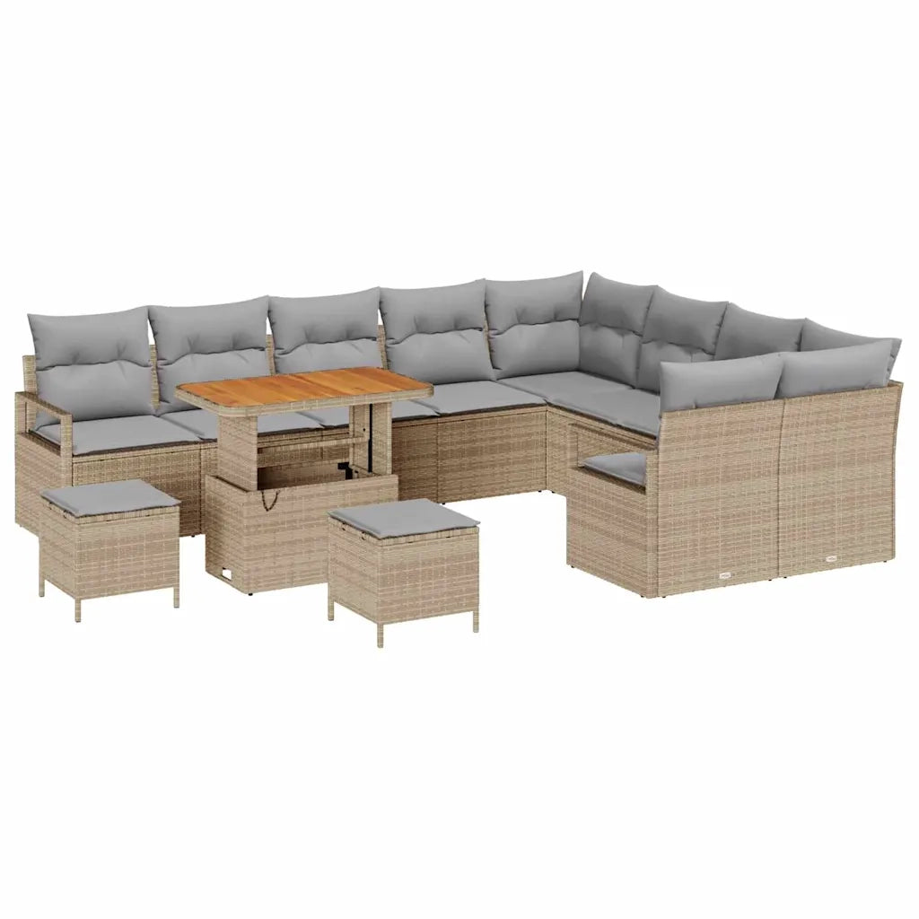 Set Divano da Giardino con cuscino 12 pcs Beige polyrattan 3362567