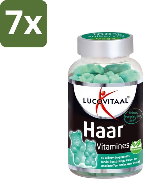 7 x Supplemento per Capelli - Vitamine per Capelli - Senza Zucchero - Sapore Mirtillo - 60 Gomme - Vitamine per Capelli - Crescita dei Capelli - Biotina - Zinco - Gomme Senza Zucchero