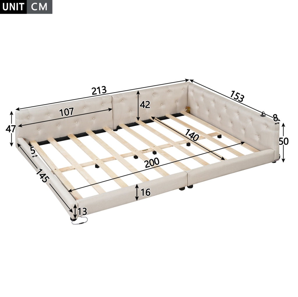 Divano letto multifunzione 140x200 cm con LED, USB e Type-C
