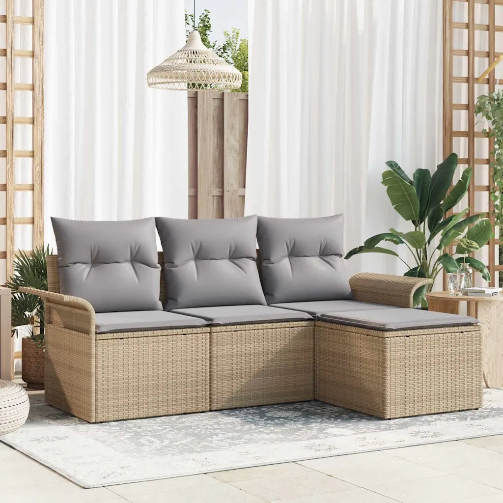 Set di divani con cuscino 4 pcs Beige polyrattan 3345310