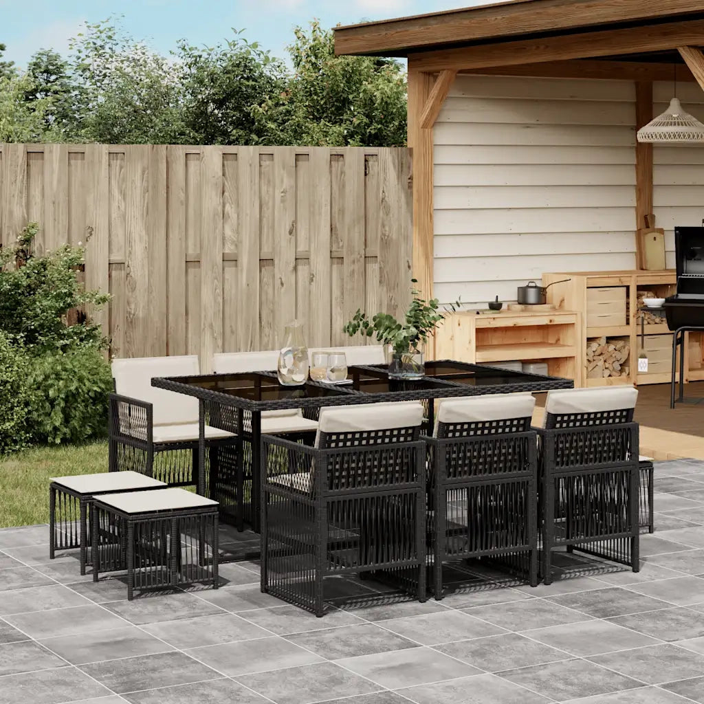 Set da Pranzo da Giardino 11 pz con Cuscini in Polyrattan Nero 3210966