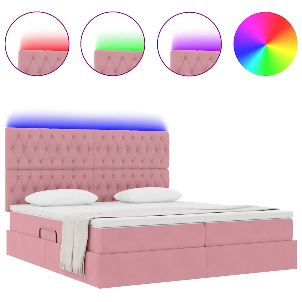 Letto con luci a strisce a LED Rosa 200 x 200 cm Velluto