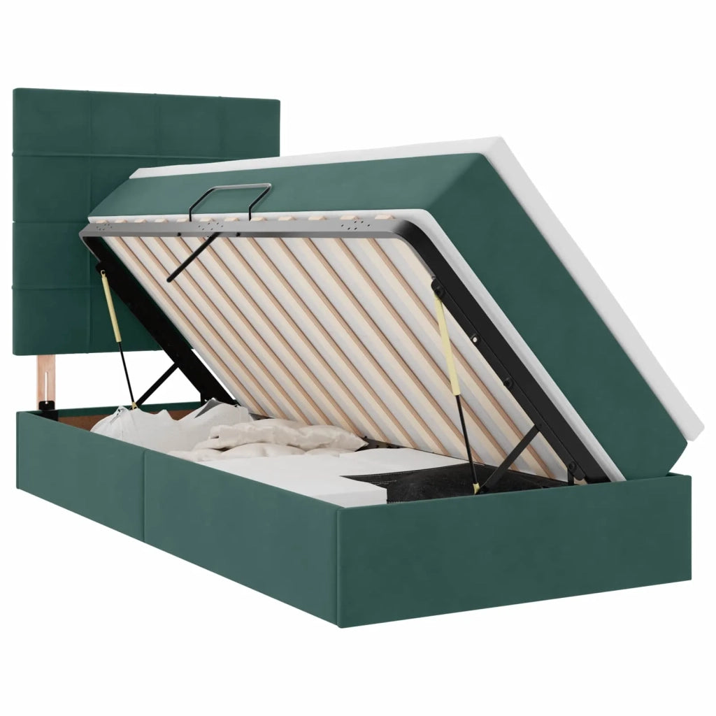 Letto con contenitore e LED Verde Scuro 100 x 200 cm Velluto