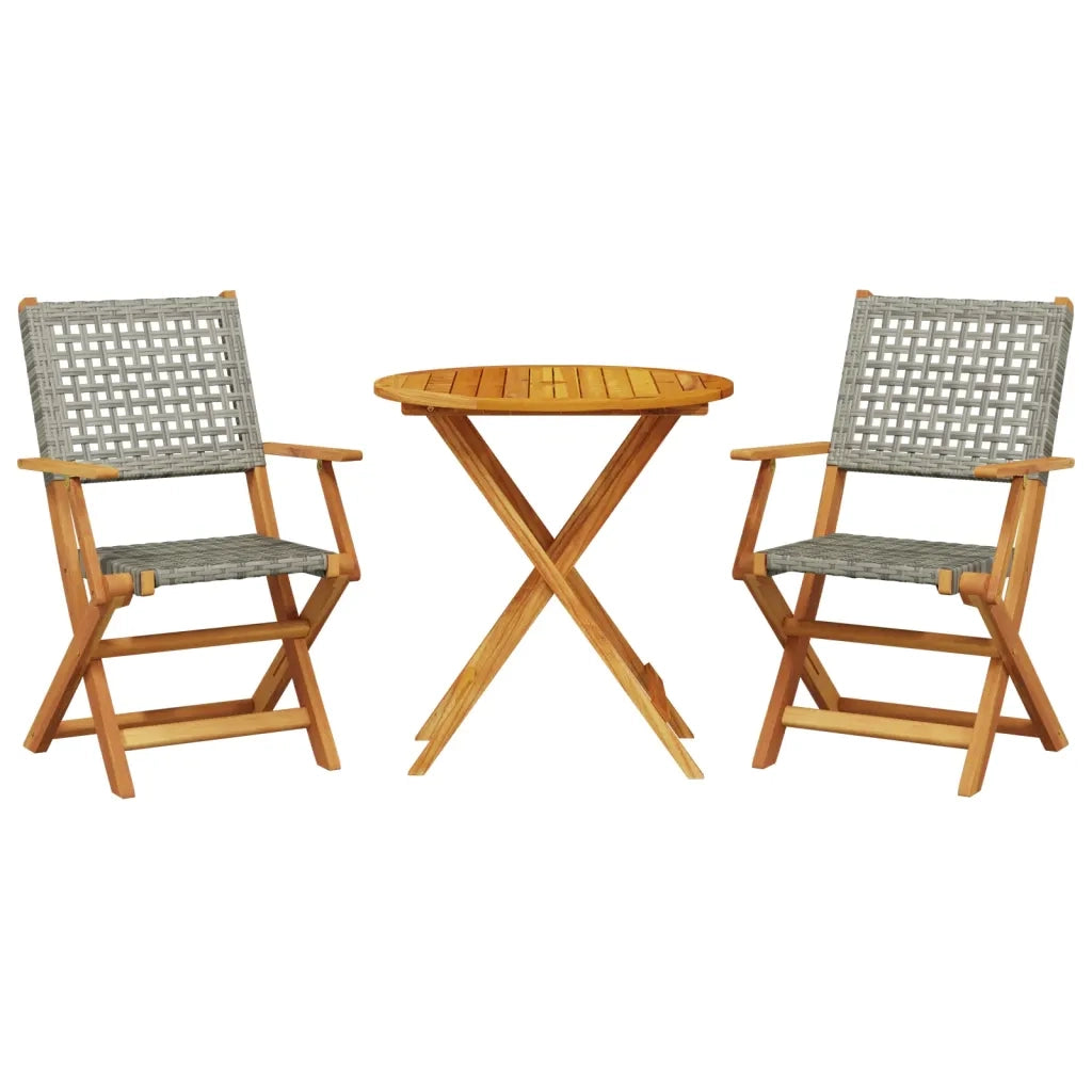 Set da Bistrot 3 pz Grigio in Polyrattan e Legno Massello