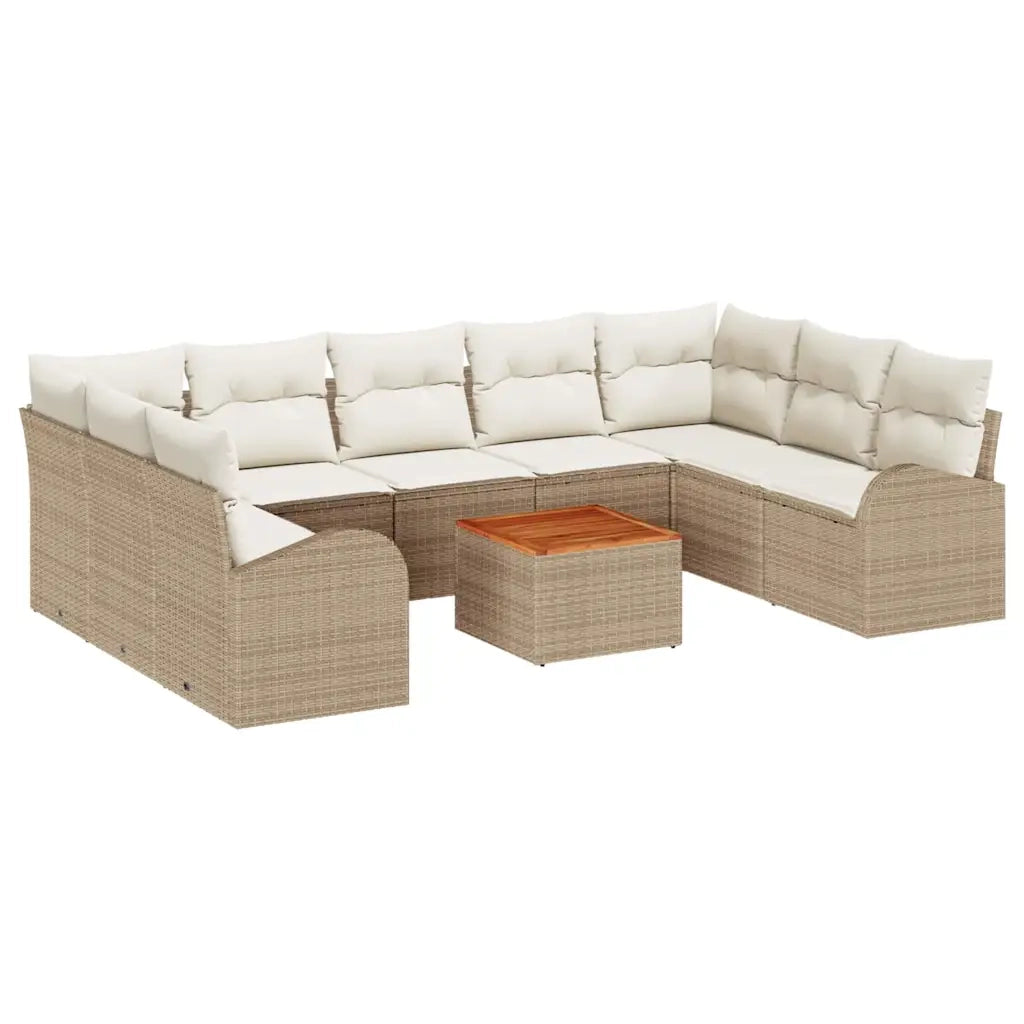 Set Divano da Giardino 10 pcs Beige e Crema polyrattan