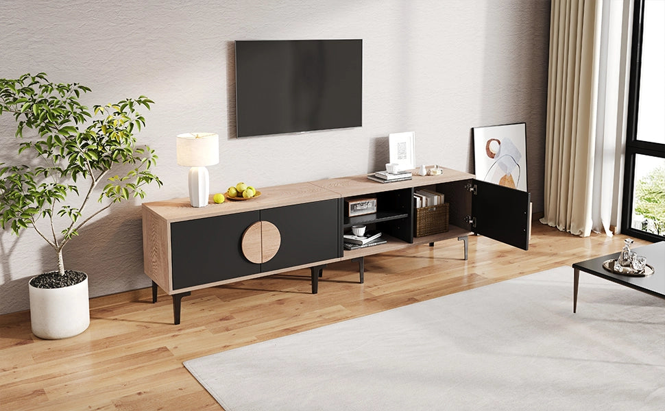 Lowboard TV 180 cm nero e rovere in truciolare