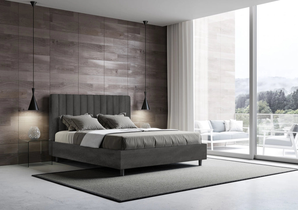BS COM Letto una piazza e mezza contenitore imbottito 130x190 microfibra grigio