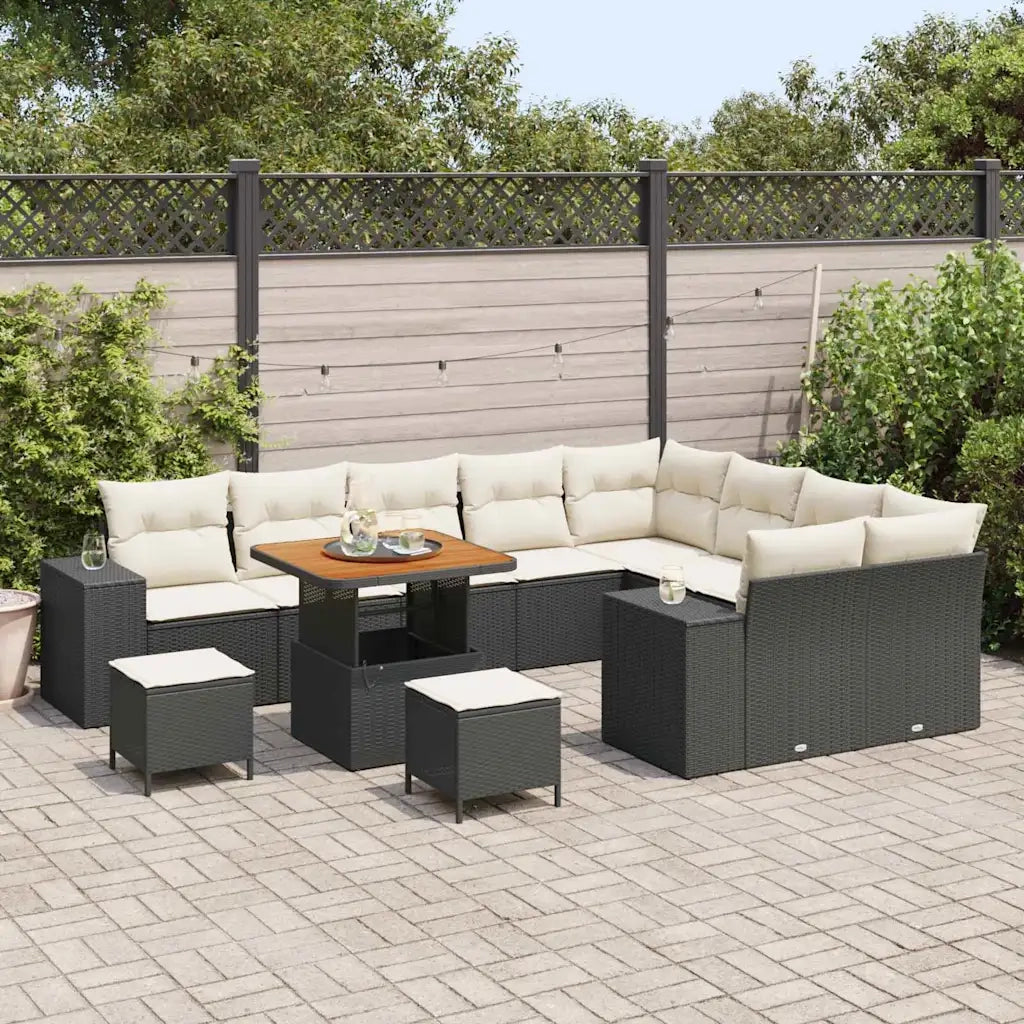 Set Divano da Giardino con cuscino 12 pcs Nero polyrattan