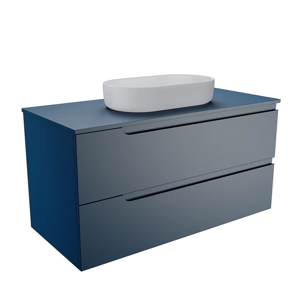 Mobile bagno sospeso 70 cm due cassetti blu zaffiro opaco con top | Ardenne