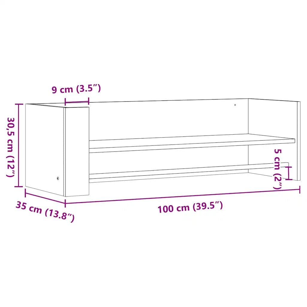 Scaffale a Parete Nero 100x35x30,5 cm in Legno Multistrato 848459
