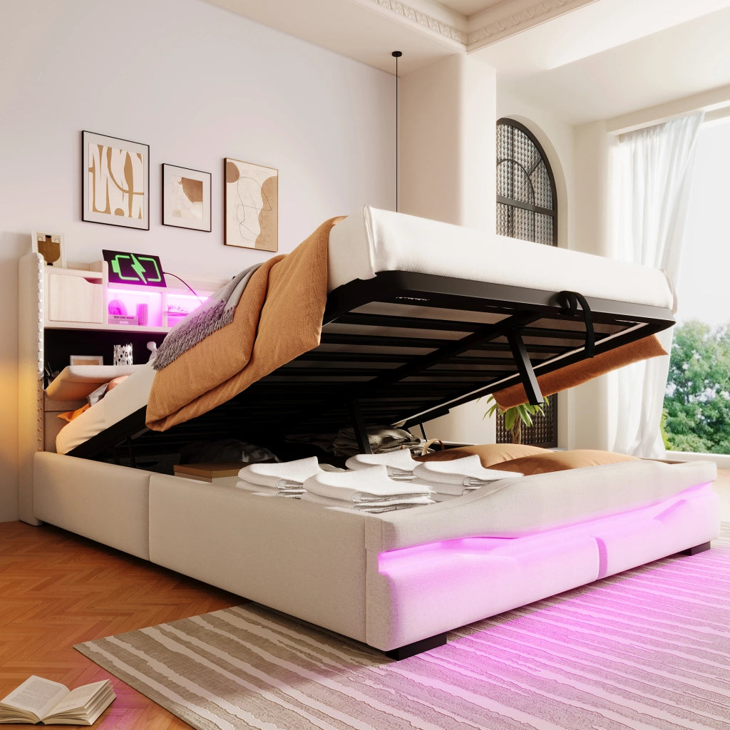 letto imbottito lino beige 140 x 200 cm