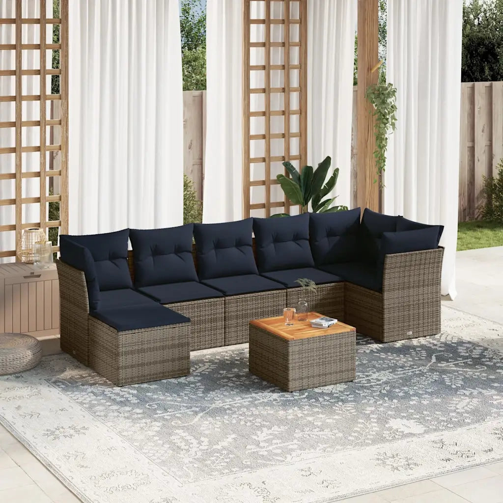 Set Divani da Giardino 8 pz con Cuscini Grigio in Polyrattan 3256089