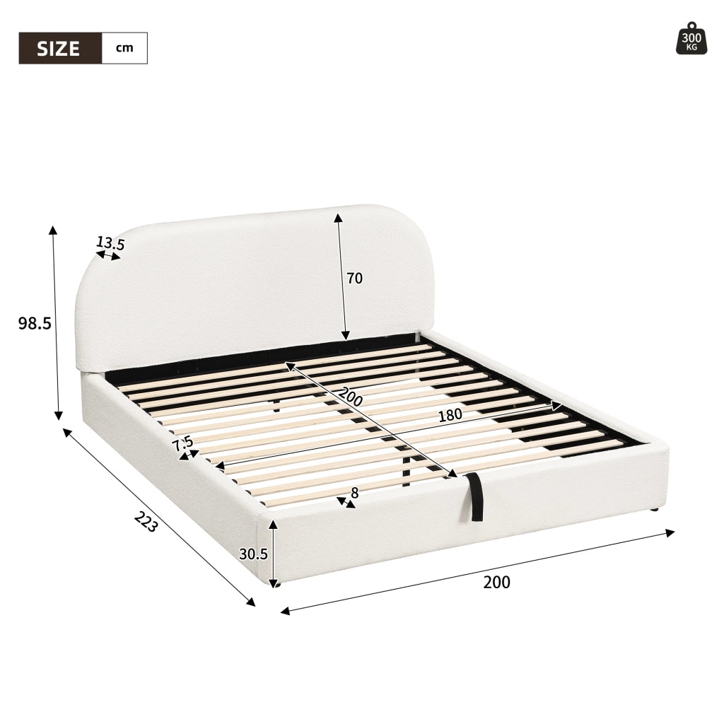 LETTO Contenitore idraulico 180x200 cm Bouclé Beige