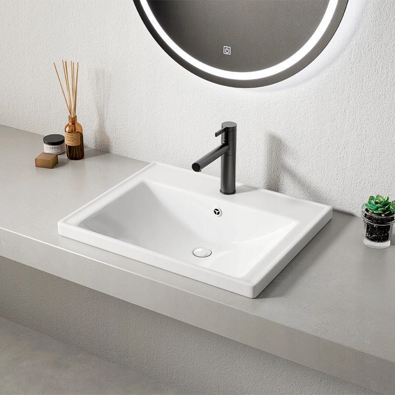 LAVABO IN CERAMICA BIANCO DA INCASSO NEL PIANO DI LAVORO RETTANGOLARE 52 x 41 CM