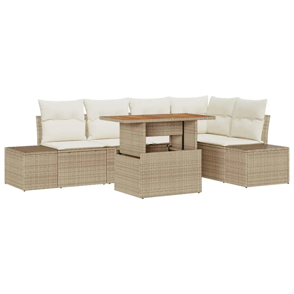 Set da Pranzo per Giardino con cuscino 6 pcs Beige e Crema