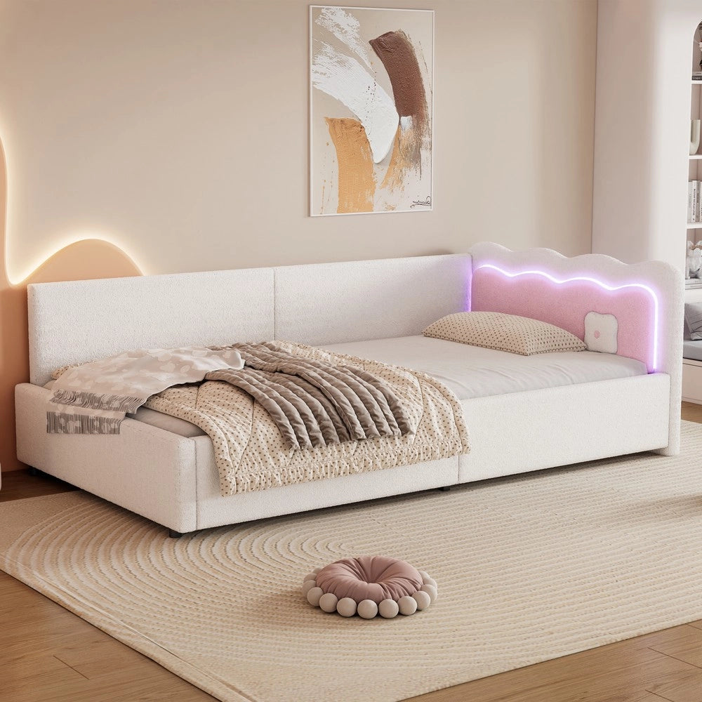 Letto Singolo con LED e Rete a Doghe ¨C MINIMAL ¨C Bianco 90x200