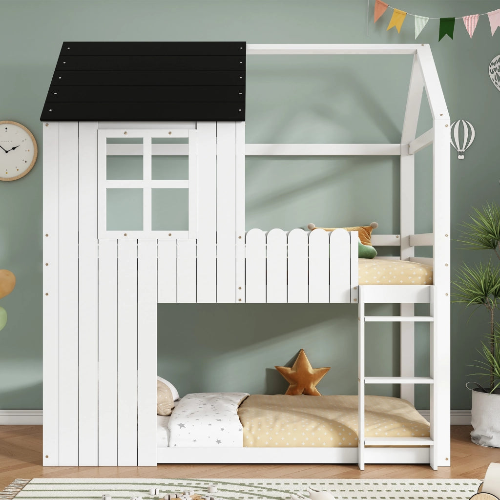 LETTO a soppalco per bambini 90x200 cm bianco e nero in pino e MDF