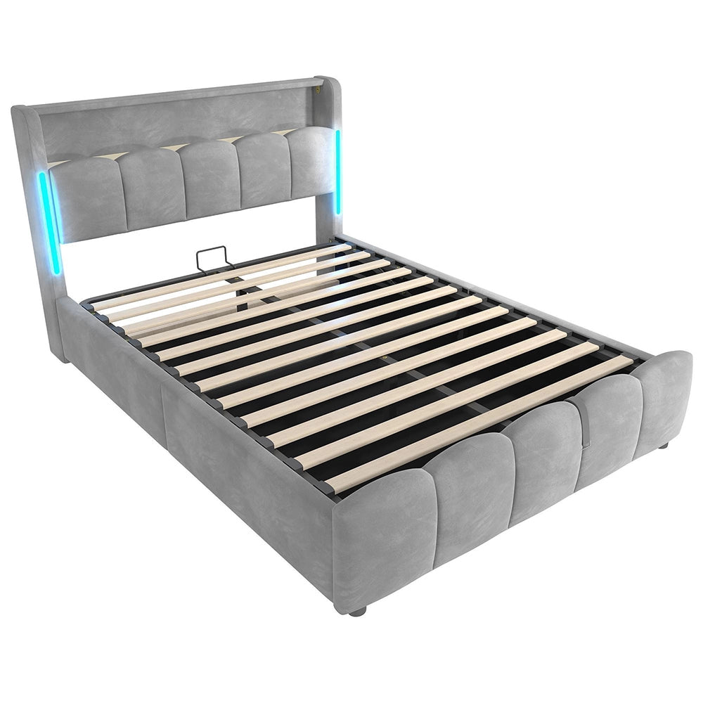 Letto 140x200cm?- Xylo - idraulico USB velluto grigio