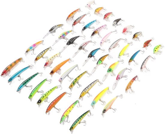 Kit di attiranti per pesci 43pz - Nettaretti per pesce persico/ pesce reale - Aste artificiali per pesce minnow - Acqua dolce/ acqua salata - Materiale resistente allo sforzo - Aspetto realistico
