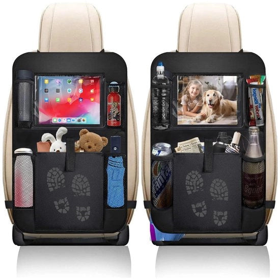 Organizzatore per auto 2 in 1 per bambini, protezione schienale, copri schienale auto impermeabile con tablet multifunzionale, grande contenitore di stoccaggio, giocattoli, snack, viaggi e uscite in famiglia (nero)