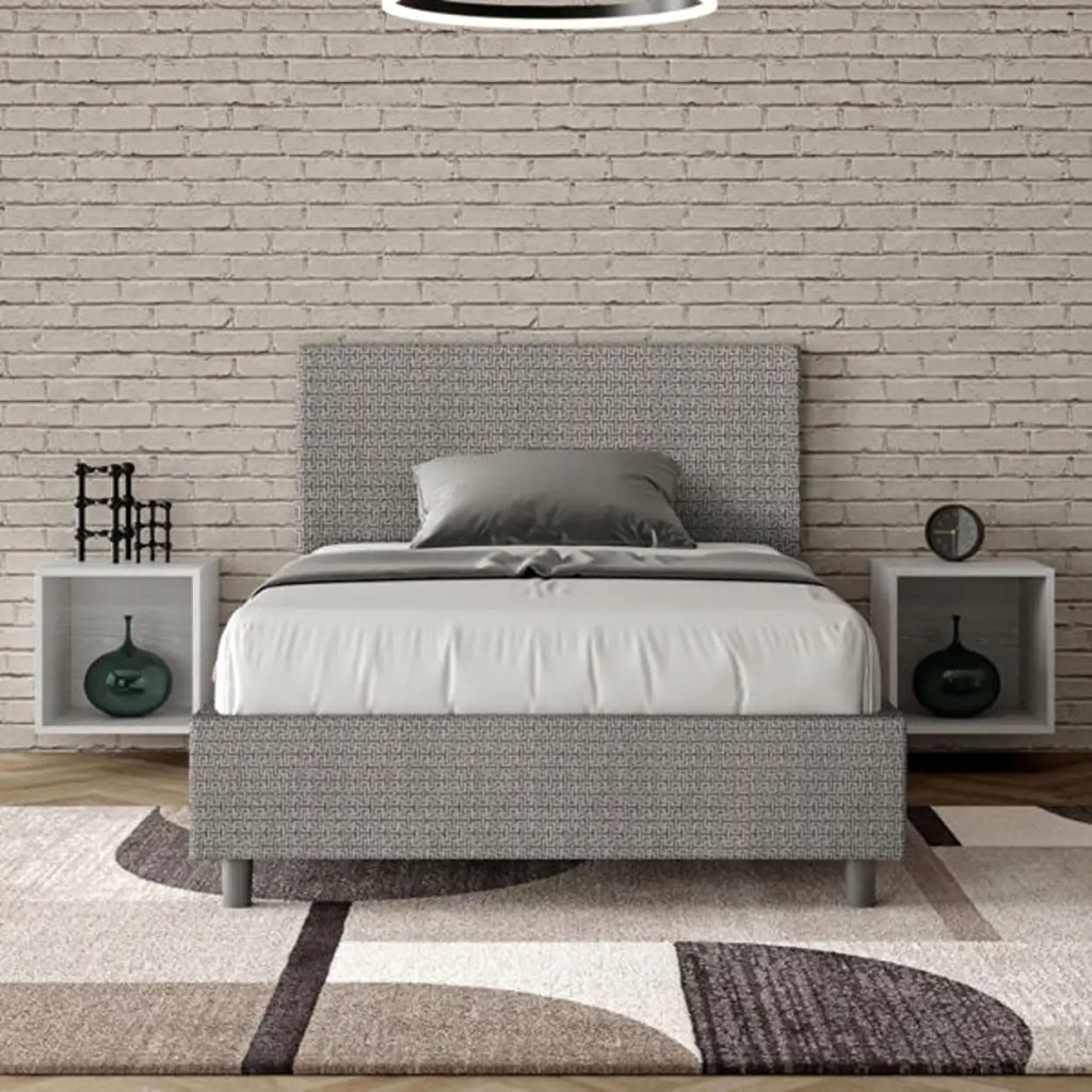 Letto una piazza e mezza con rete imbottito 120x210 tessuto Labirinto 2 grigio Adele