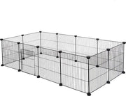 Ren per Cani, Gatti e Conigli con Porta - 142x72x36 cm - Nero