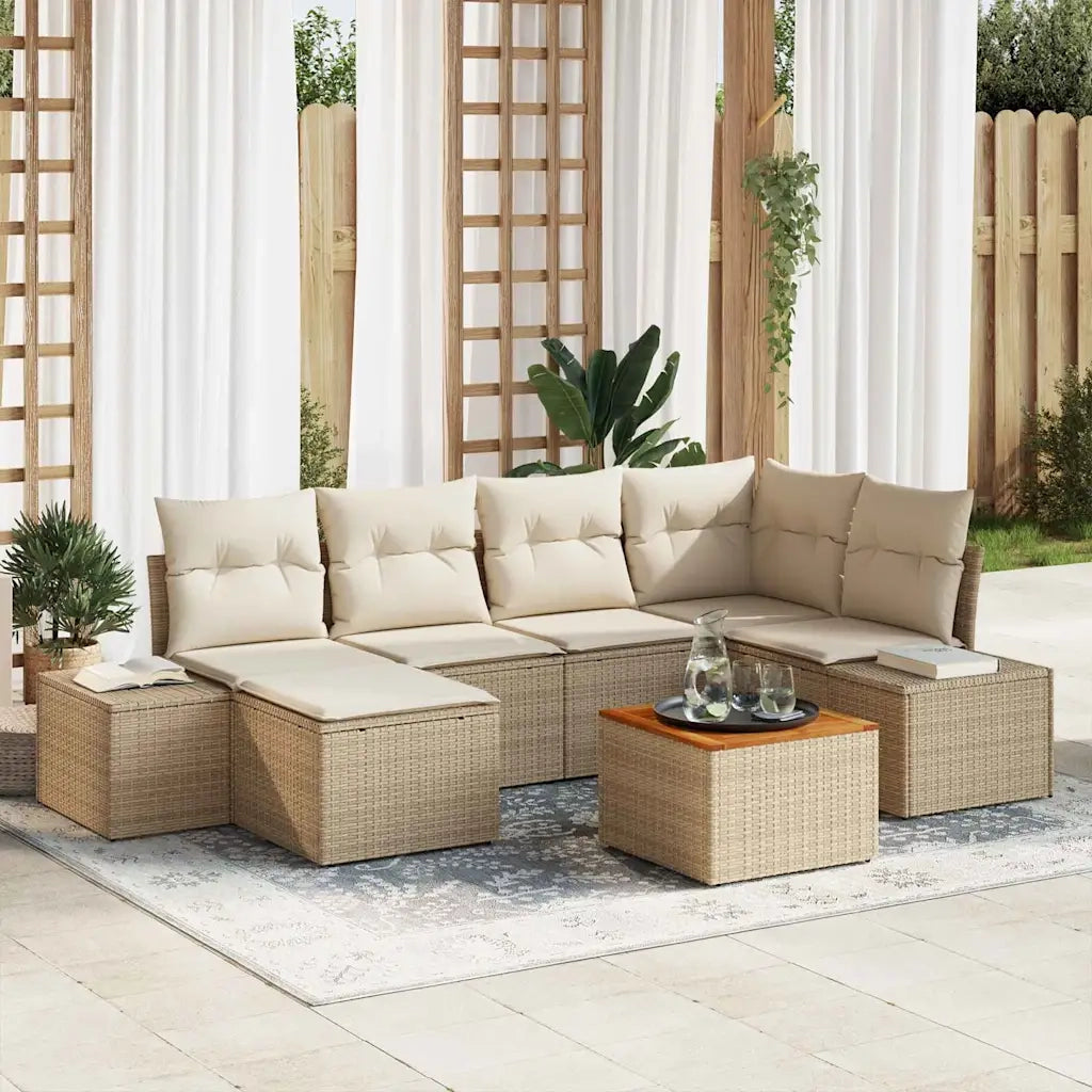 Set Divano da Giardino 7 pcs Beige e bianco