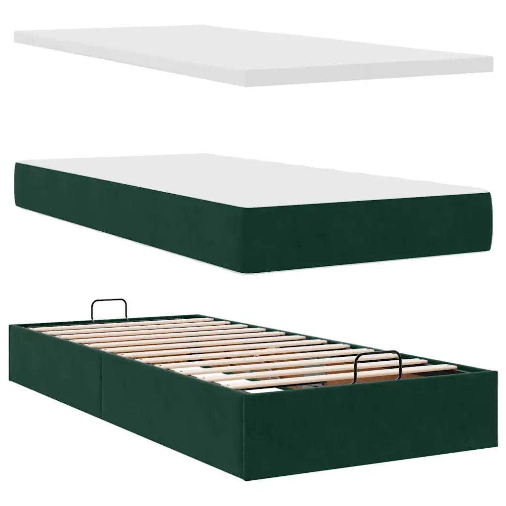 Pouf Letto con Materasso e LED Verde Scuro 80x200cm in Velluto 3312659