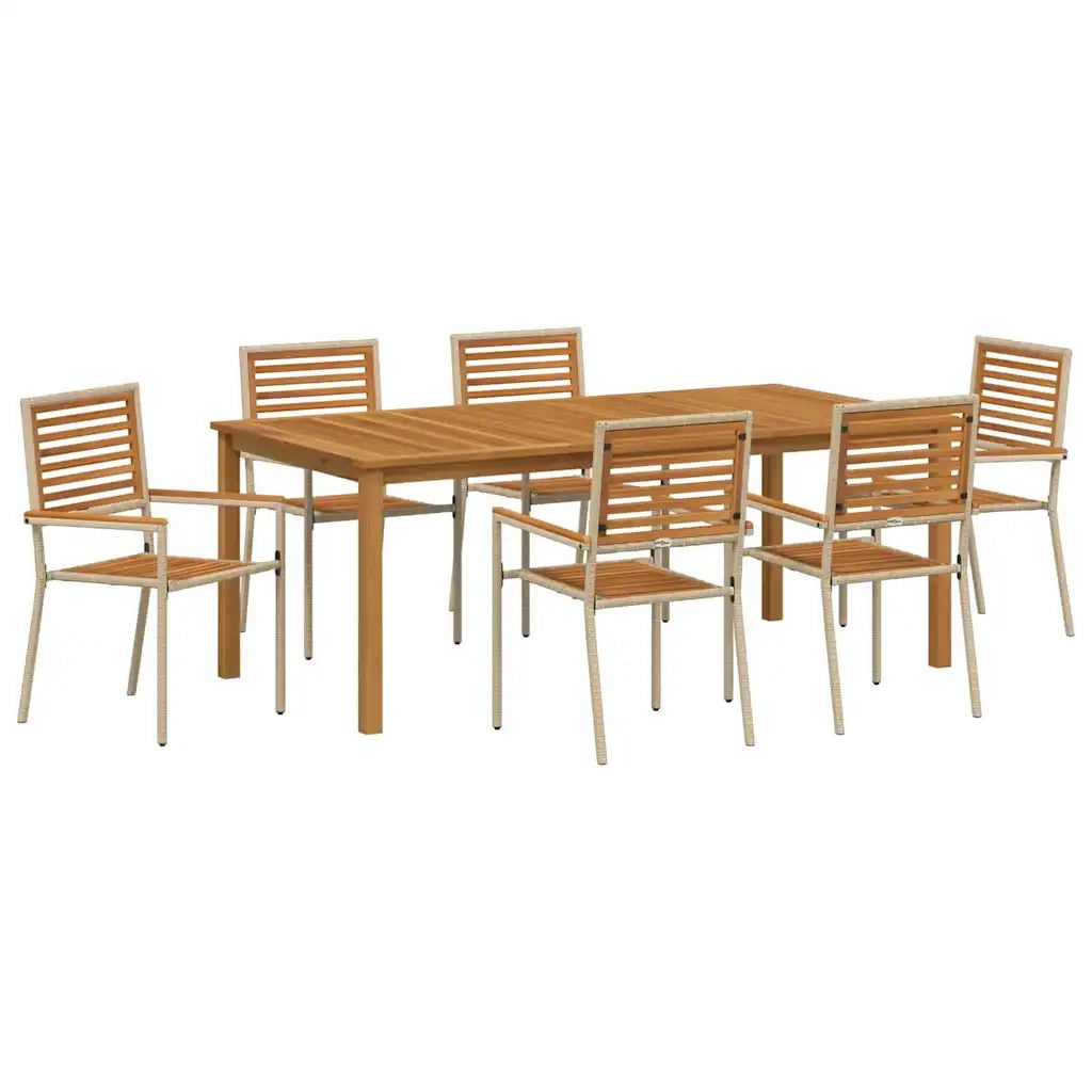 Set da Pranzo per Giardino 7 pcs Beige Legno di Acacia Massello