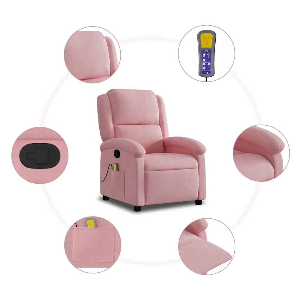 Poltrona Massaggiante Reclinabile Rosa in Velluto 371812