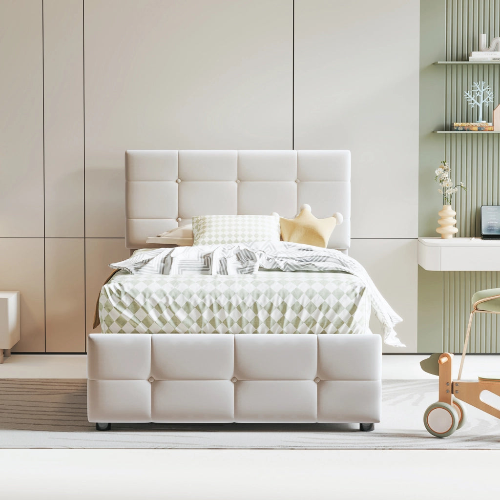 letto imbottito velluto beige 90 x 200 cm
