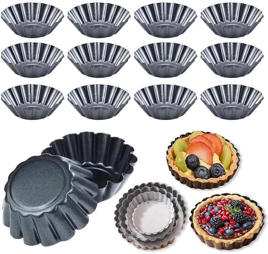 Mini Forme per Tartellette - Alta Resistenza al Calore - Set da 12 - Alta Qualità Acciaio di Carbonio