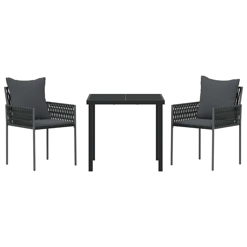 Set da Pranzo per Giardino 3 pcs Nero e Grigio Rattan in PE