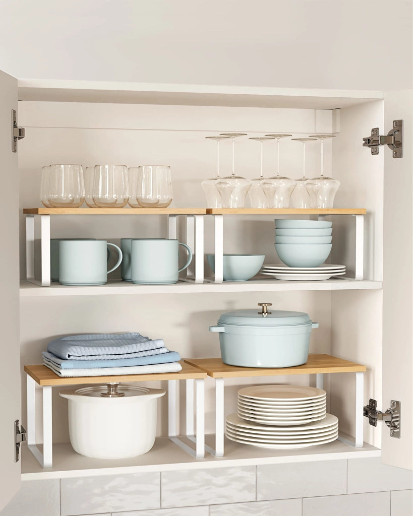 Set di 2 mensole da cucina Valora in bambù e metallo bianco naturale