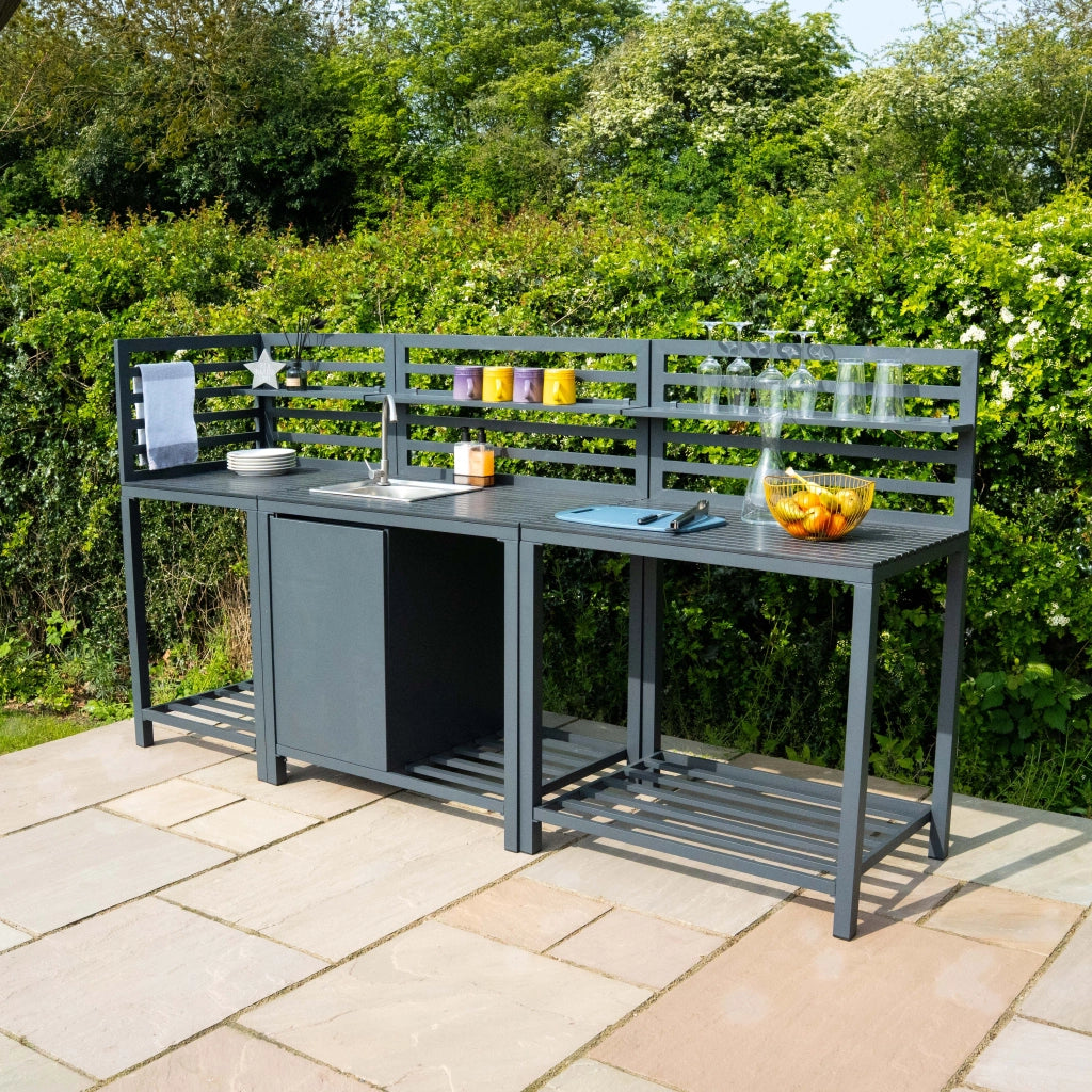 Cucina da Esterno 3 Pezzi con Lavello Set Modulare Angolare in Alluminio Grigio