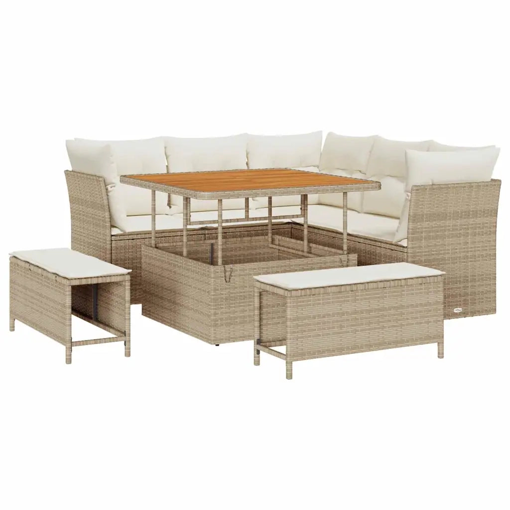 Set Divano da Giardino con cuscino 8 pcs beige e panna