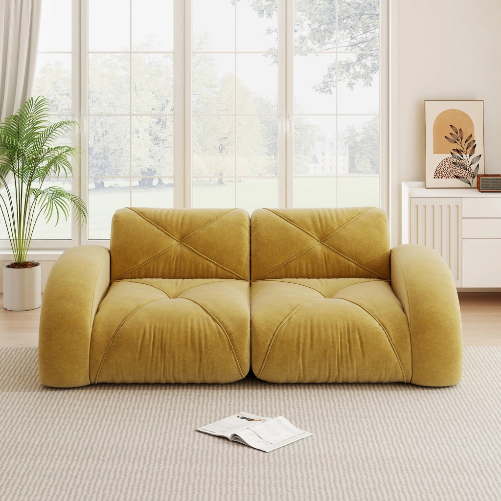 Divano modulare con cuscini a molle - Zephmum- Design ergonomico, struttura modulare, non assemblabile, giallo