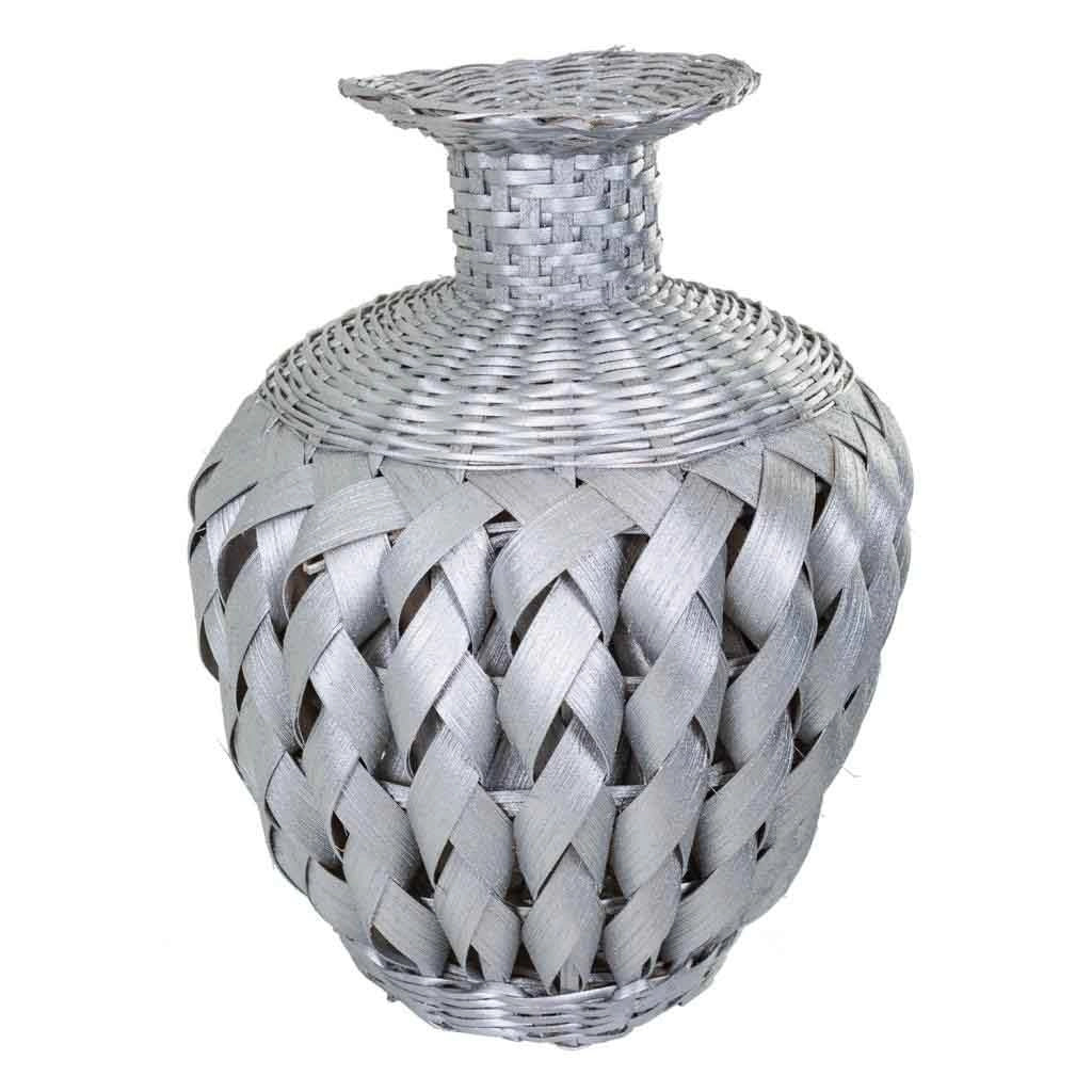 Vaso in bambù laccato argento 15x26x36h