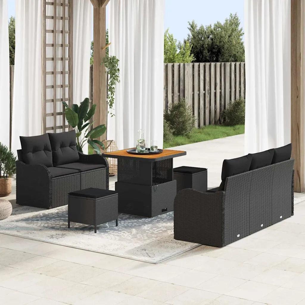 Set Divano da Giardino con cuscino con archiviazione 8 pcs Nero 3364154