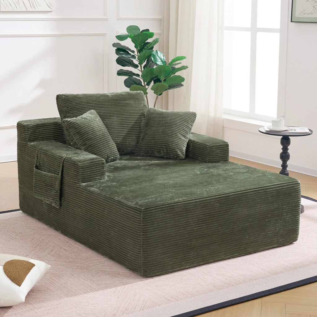 Divano letto con tasche laterali, cuscini e schiuma con molle, in velluto a coste, Verde