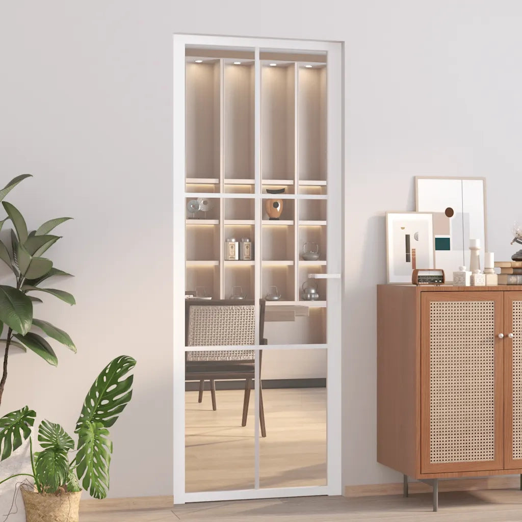 Porta Interna 76x201,5 cm Bianca in Vetro ESG e Alluminio 350572
