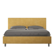 BS COM Letto matrimoniale francese contenitore imbottito 140x190 microfibra ocra