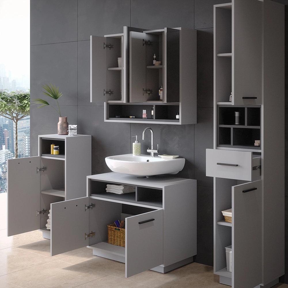 Set di mobili da bagno Beatrice Grigio 4 pezzi Vicco