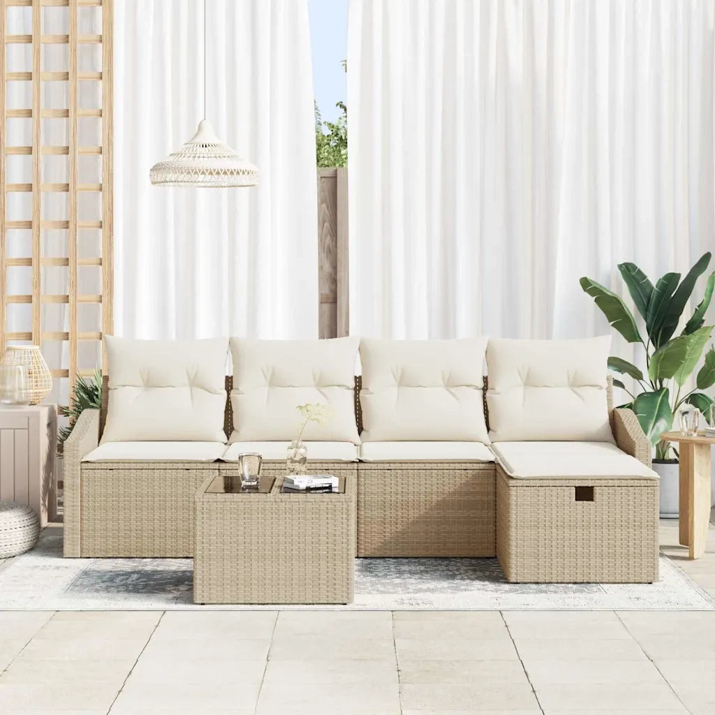 Set di divani con cuscino con archiviazione Beige polyrattan 3359270