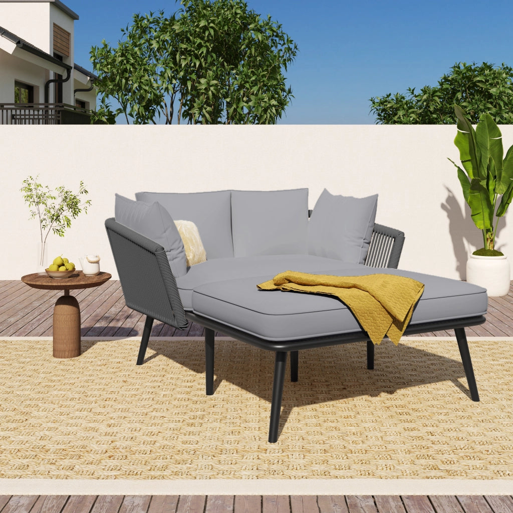 Canap¨¦ de jardin avec 2 coussins et 2 coussins salon de soleil ext¨¦rieur salon de jardin ensemble de meubles de balcon mobilier de salon mobilier de jardin coussins amovibles et lavables gris