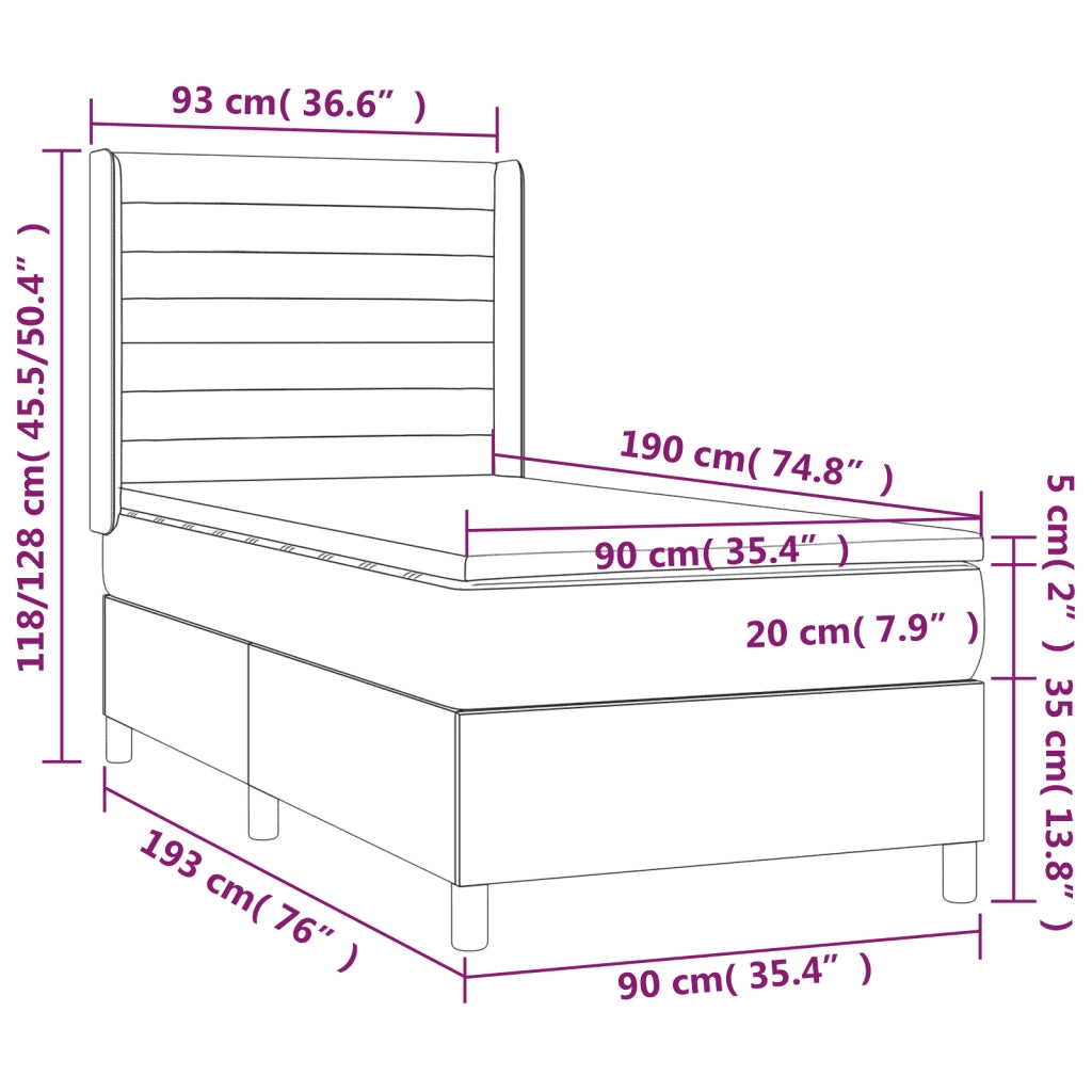 Letto a Molle con Materasso e LED Blu 90x190 cm in Tessuto 3138363