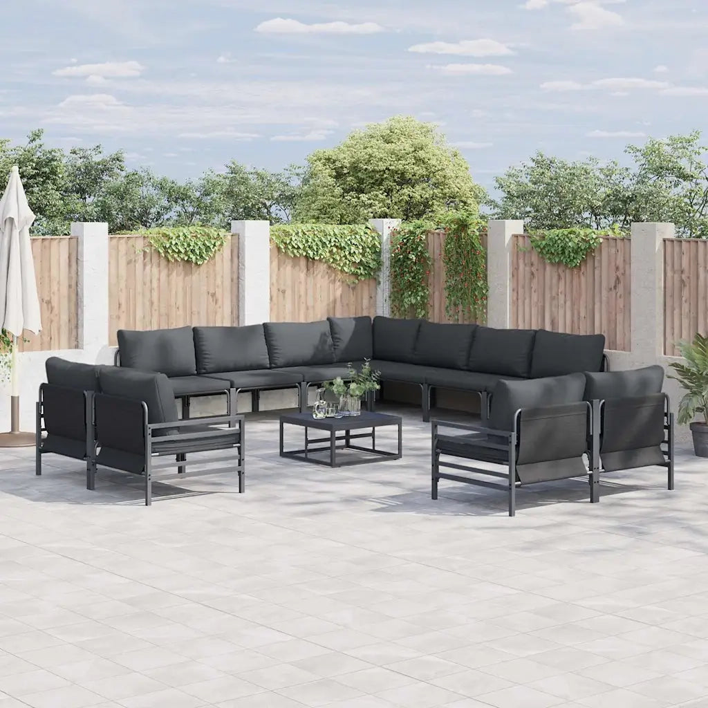 Set Divano da Giardino con cuscino 12 pcs Nero Acciaio